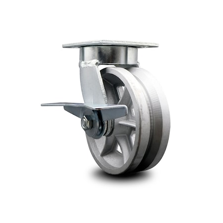 Service Caster 6 Inch Kingpinless V Groove Semi Steel Wheel Swivel Caster with Brake SCC SCC-KP30S620-VGR-SLB
